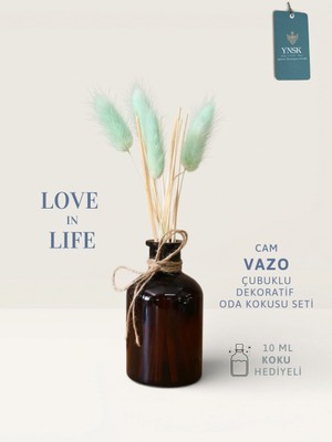 YNSK Love In Life | Ithal Cam Vazo Çubuklu Dekoratif Oda Kokusu Seti | Oda Kokusu Hediyeli