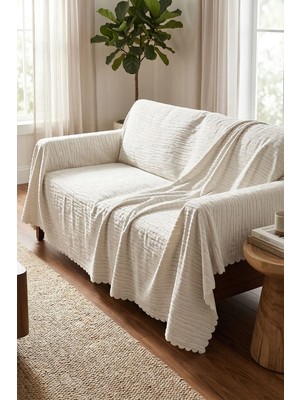 Dolce Mariee Su Yolu Emboss Koltuk-Çekyat Örtüsü (2 Adet Beyaz) EMO0001