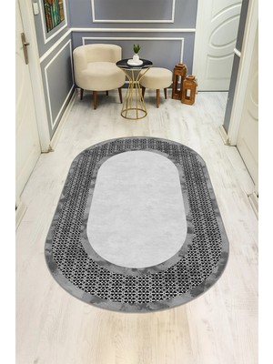 NEWORA Modern Desenli Oval Dijital Baskı Kaymaz Taban Halı H0362