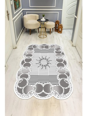 Dolce Mariee Modern Desenli Lazer Kesim Dijital Baskı Kaymaz Taban Halı H0444