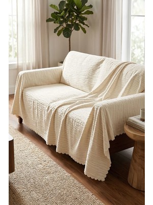 Dolce Mariee Su Yolu Emboss Koltuk-Çekyat Örtüsü (2 Adet Krem) EMO0002