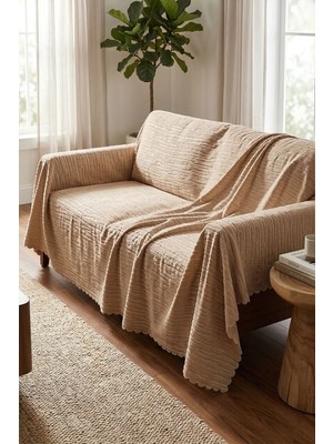 Dolce Mariee Su Yolu Emboss Koltuk-Çekyat Örtüsü (2 Adet Kahve) EMO0005