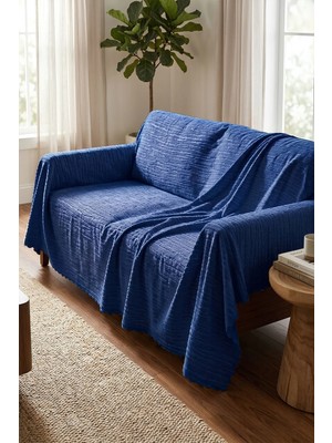 Dolce Mariee Su Yolu Emboss Koltuk-Çekyat Örtüsü (2 Adet Mavi) EMO0008