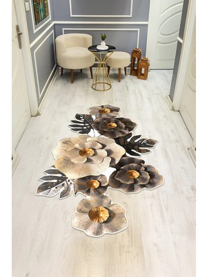NEWORA Modern Desenli Lazer Kesim Dijital Baskı Kaymaz Taban Halı H0435