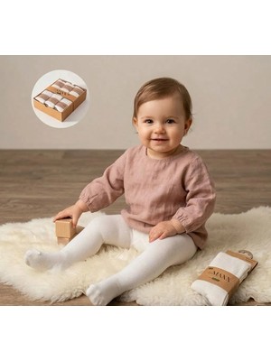 Bebeva Baby Kız Bebek %100 Pamuklu Esnek Külotlu Baskısız Sade Çorap - Beyaz