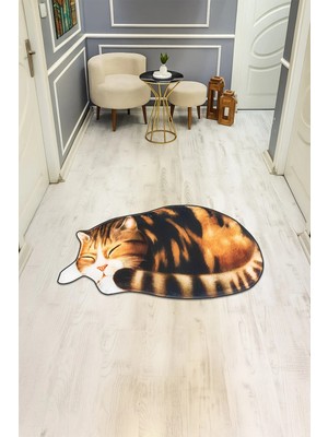 Dolce Mariee Kedi Desenli Lazer Kesim Dijital Baskı Kaymaz Taban Halı H0403