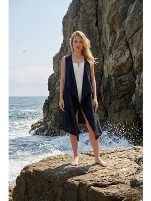 Miespiga Pamuklu Dokuma Kemerli Püsküllü Plaj Elbisesi