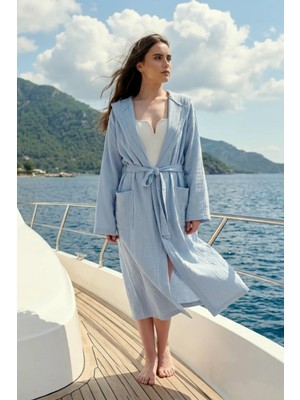 Miespiga Unisex Kapüşonlu Uzun Müslin Bornoz