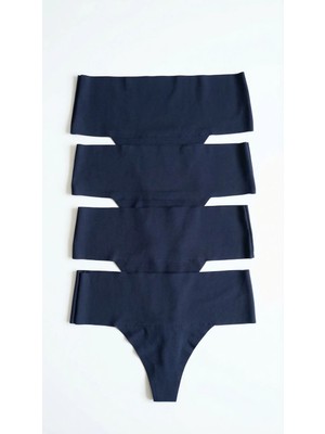 Zi 4 Adet 1 Paket Lacivert Basic Lazer Kesim Esnek Iz Yapmayan Yüksek Bel Tanga Külot