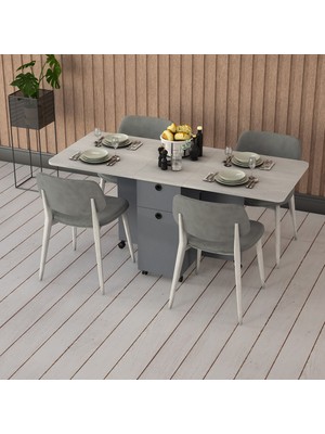 Asra Trend Lüks Katlanır Mutfak Yemek Masası %100 MDF Pratik Çekmeceli Çalışma Masası KM04