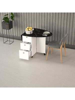 Asra Trend Lüks Katlanır Mutfak Yemek Masası %100 MDF Pratik Çekmeceli Çalışma Masası KM07