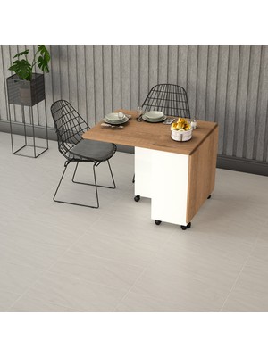 Asra Trend MDF Katlanır Mutfak Yemek Çalışma Masası, Beyaz-Petra, 155×75×70 cm, KM-11