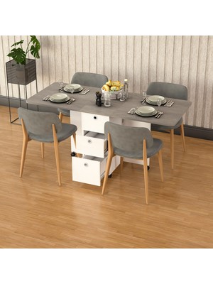 Asra Trend Lüks Katlanır Mutfak Yemek Masası %100 MDF Pratik Çekmeceli Çalışma Masası KM01