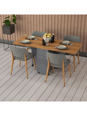 Asra Trend Lüks Katlanır Mutfak Yemek Masası %100 MDF Pratik Çekmeceli Çalışma Masası KM03