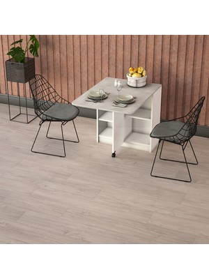 Asra Trend Lüks Katlanır Mutfak Yemek Masası %100 MDF Pratik Raflı Çalışma Masası KM21