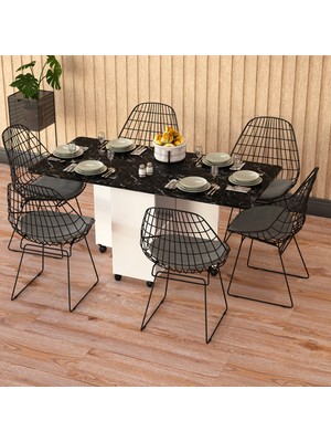 Asra Trend MDF Katlanır Mutfak Yemek Çalışma Masası, Beyaz-Royal Mermer, 155×75×70 cm, KM-15