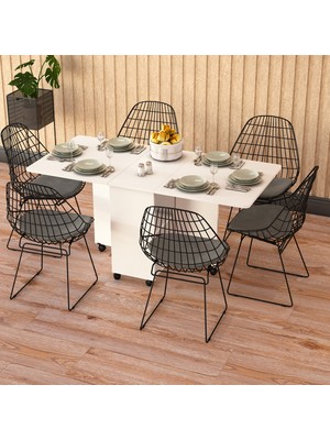 Asra Trend MDF Katlanır Mutfak Yemek Çalışma Masası, Beyaz, 155×75×70 cm, KM-12