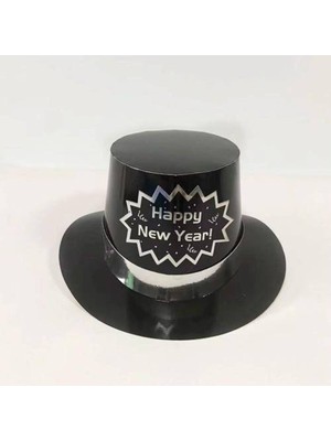 Parti Show Yılbaşı Happy New Year Fötr Şapka Hologramlı Siyah 1 Adet