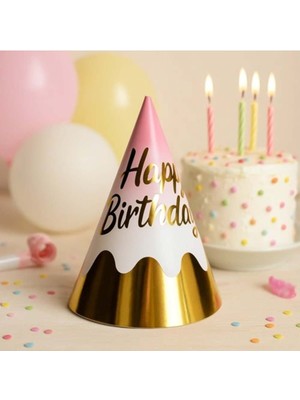 Parti Show Pembe Üzeri Altın Yazılı Doğum Günü Parti Şapkası