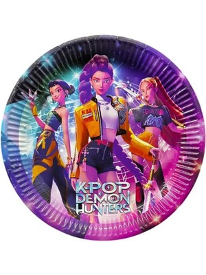 Parti Show K-Pop Demon Hunters Renkli Karton Tabak 8 Parça Eğlenceli Desenli Parti Malzemeleri