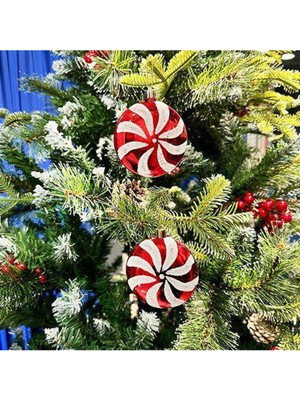 Parti Show Kırmızı Yuvarlak Şeker Yılbaşı Ağacı Süsü (8 Cm) 2 Adet