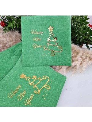 Parti Show Happy New Year Gold Varaklı Peçete Yeşil 16 Adet