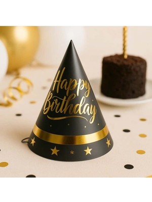 Parti Show Siyah Gold Happy Birthday Parti Şapkası