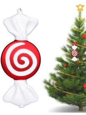 Parti Show Kırmızı Beyaz Şeker Simli Yılbaşı Ağacı Süsü 16 cm 1 Adet