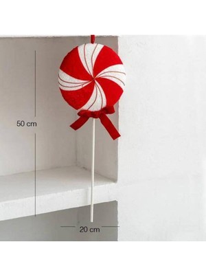Parti Show Yılbaşı Çubuklu Lolipop Kırmızı Beyaz Şeker Süs 20 cm 1 Adet