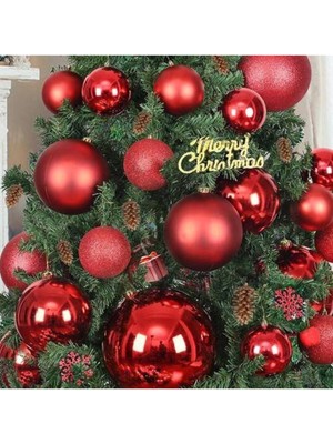 Parti Show Kırmızı Yılbaşı Topu Simli - Parlak - Mat 20 Adet 10 cm