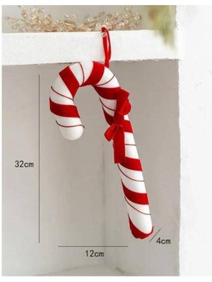 Parti Show Yılbaşı Baston Kırmızı Beyaz Şeker Süs 32 cm 1 Adet