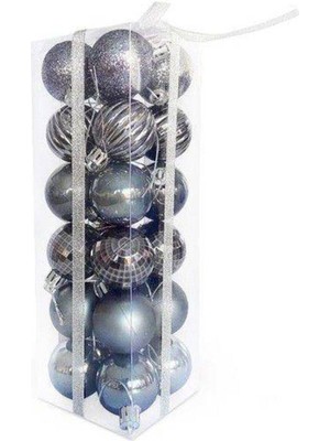 Parti Show Uzay Gri Yılbaşı Top Süs Mat-Parlak-Simli-Aynalı 24 Adet 4 cm