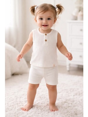 Joviel Baby & Kıds Soft Önden Düğme Detaylı  Kalın Askılı Badi Tayt Takım