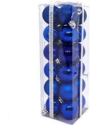 Parti Show Mavi Yılbaşı Top Süs Mat-Parlak-Simli-Aynalı 24 Adet 4 cm