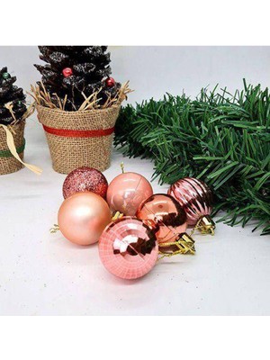 Parti Show Rose Gold Yılbaşı Top Süs Mat-Parlak-Simli-Aynalı 6 Adet 4 cm