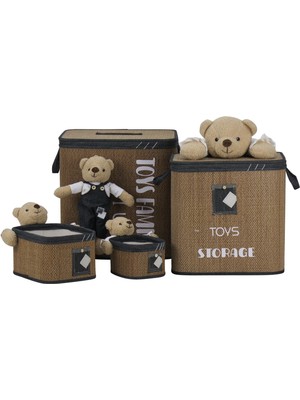 Arow 4 Parça Bambu Hasır Örme Ayıcıklı Dikdörtgen Sepet Takımı 4 Parça TR-1048