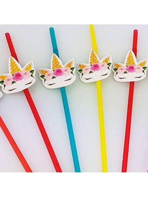 Parti Show Unicorn Çiçekli Artistik Pipet (10 Adet)