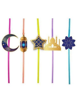 Parti Show Mavi Ramazan Figürlü Artistik Pipet, 10 Adet, Şık ve Eğlenceli Sunumlar Için