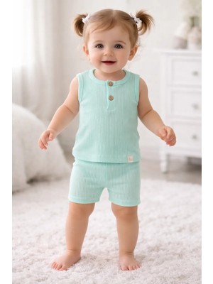 Joviel Baby & Kıds Soft Önden Düğme Detaylı  Kalın Askılı Badi Tayt Takım