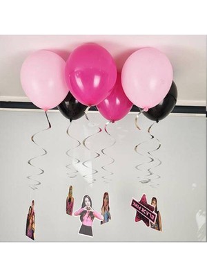 Parti Show Black Pink Balonlu Tavan Süsü 6'lı