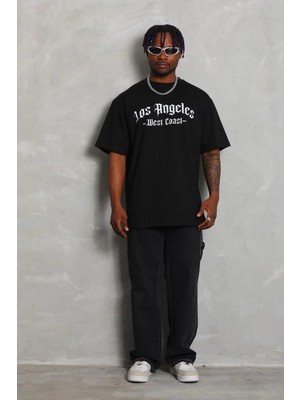 Giyim Center Erkek Oversize Baskılı Bisiklet Yaka kısa Kol  T-Shirt - Siyah