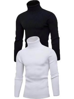 Giyim Center Erkek 2 Adet Kaşkorse Boğazlı Full Likralı Fitilli Slimfit Body