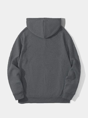 Giyim Center Erkek Düz Kapüşonlu Üç Iplik Pamuklu Sweatshirt  - Füme