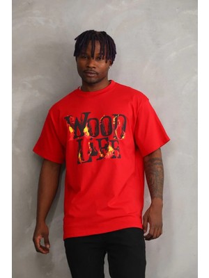 Giyim Center Erkek Baskılı T-Shirt Kısa Kol Bisiklet Yaka Rahat Kalıp Tişört  - Kırmızı