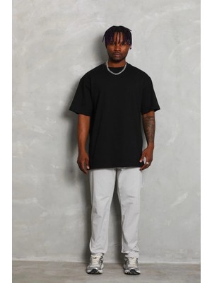 Giyim Center Erkek Oversize Düz Bisiklet Yaka kısa Kol  T-Shirt - Siyah