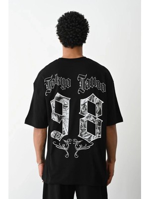 Giyim Center Eekek Baskılı Oversize Kısa Kol  T-Shirt - Siyah