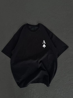 Giyim Center Kadın Bisiklet Yaka Baskılı Oversize T-Shirt - Siyah