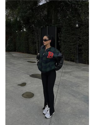 Giyim Center Kadın Pötikare Desen Nakışlı Kolej Ceket - Haki