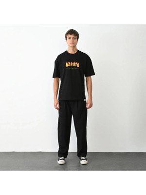 Giyim Center Erkek Bisiklet Yaka Baskılı Oversize T-Shirt - Siyah