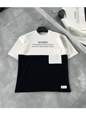 Giyim Center Erkek Torba Cep Detaylı  Parçalı T-Shirt - Siyah